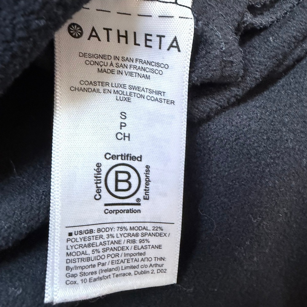 Athleta Coaster Luxe Sweatshirt Women Small Black Thumbhole Pullover 870422 - Picture 7 of 9